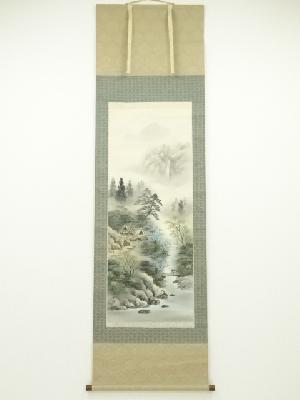 紫雲筆　彩色山水　肉筆絹本掛軸